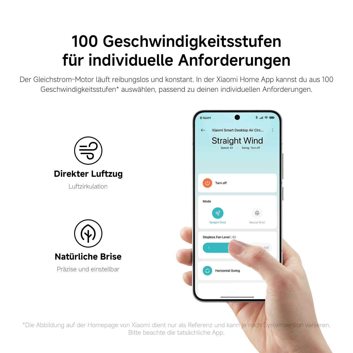 XIAOMI Smart Desktop Air Circulation Fan - Tischventilator mit 1180m³/h und 3D-Luftverteilung, 100 Stufen Windgeschwindigkeit, Ultra Leise 28.4dB(A), USB-C, Weiß