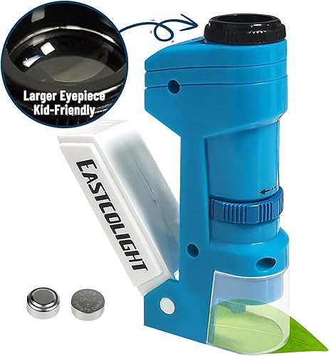 Microscopio portátil para niños de 5-7-8-12 años, microscopio de bolsillo para niños, mini microscopio de mano con zoom ligero de 50x, kit de