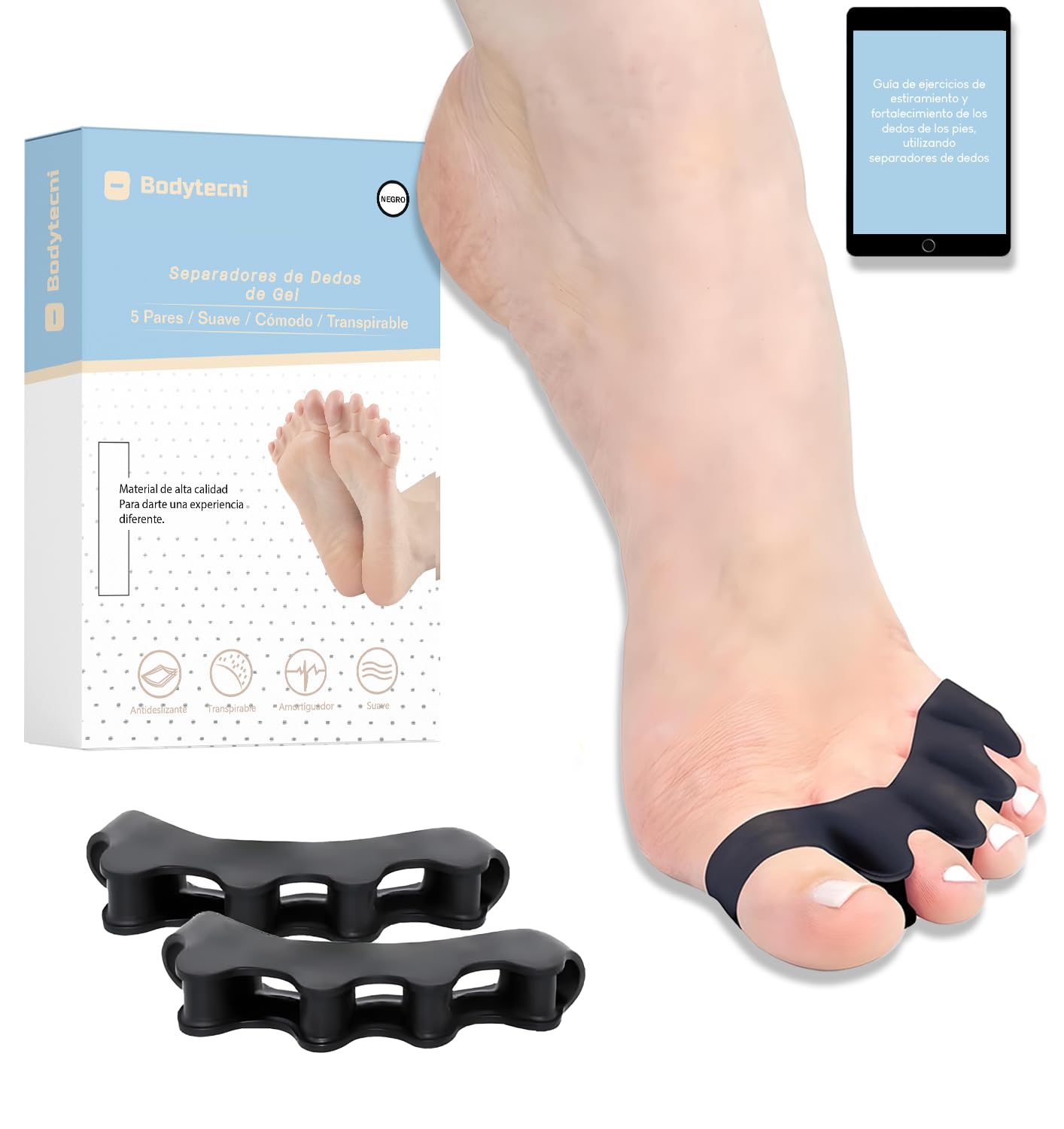Bodytecni Separadores de Dedos de los Pies, [10 Uds] Separador para Dedos del Pie Silicona 0% BPA, Enderezador y Separador Dedos del Pie Superpuestos, Protector Dedos Pie, Corrector de Dedos para Pies