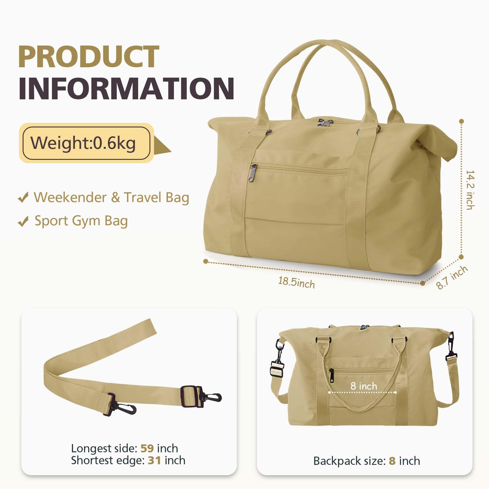 Travel Duffle Bag, Waterproof Weekender Bag Carry On Tote Bags for Women, Travel Essentials Sport Gym Bag for Men, Hospital Bag for Labor and Delivery, Overnight Bag Luggage Bag with Trolley Sleeve view 4