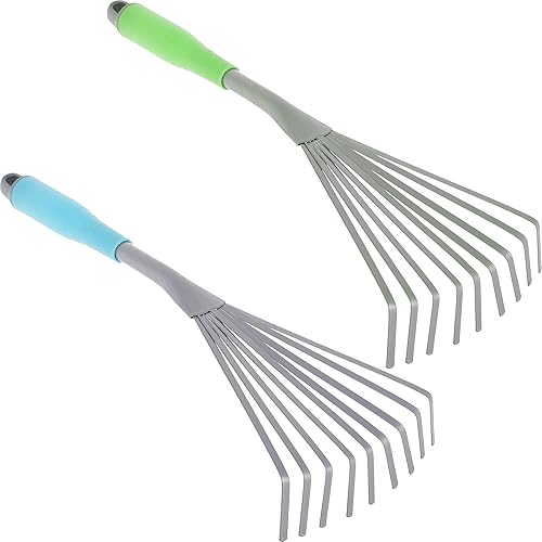 Mini cultivador de rastrillo de abanico  Paquete de 2 rastrillos pequeños para jardín  Rastrillo de mano para jardinería