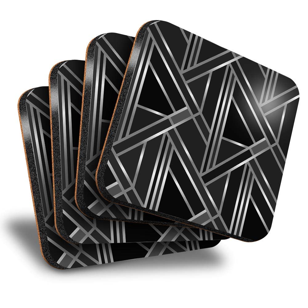 Destination Vinyl Ltd Great Coasters (Set of 4) Square - BW - Art Deco Geometric Drink Glossy Coasters/Tabletop Protection for Any Table Type #35304