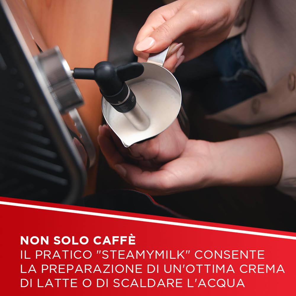 Polti Coffea P10S, Macchina Manuale per Caffè Espresso e Cappuccino, Compatibile con Caffè Macinato e Cialde E.S.E. 44 mm, Montalatte, Serbatoio Removibile da 1,3L, Argento