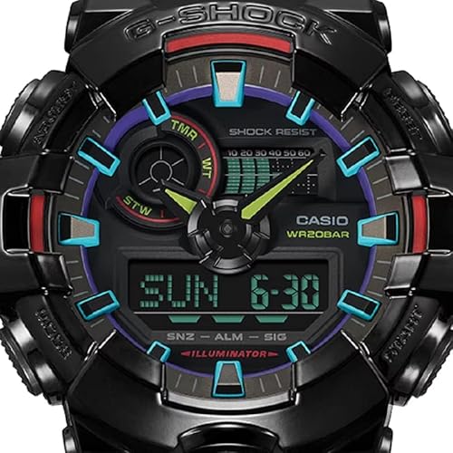 Casio Relógio masculino G-Shock Digital analógico preto pulseira de resina GA-700RGB-1ADR, preto, pu
