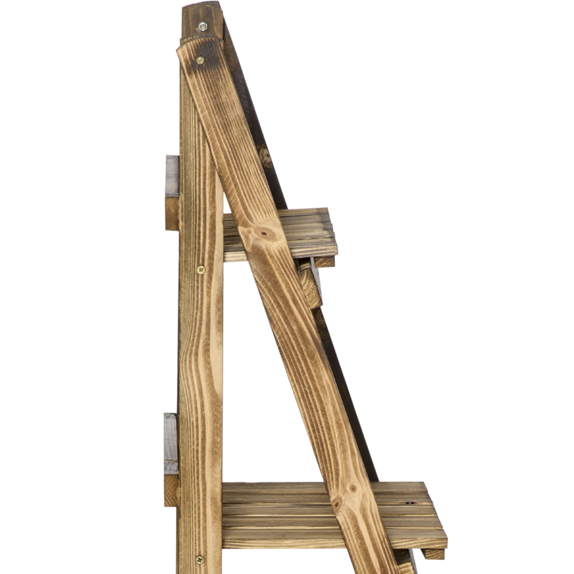 Outsunny Soporte para Plantas de Madera de 3 Niveles, Estantería para Plantas Plegable con Base de Listones, Soporte para Macetas para Interior y Exterior, Terraza, Jardín, 40x37x93 cm, Carbonizado
