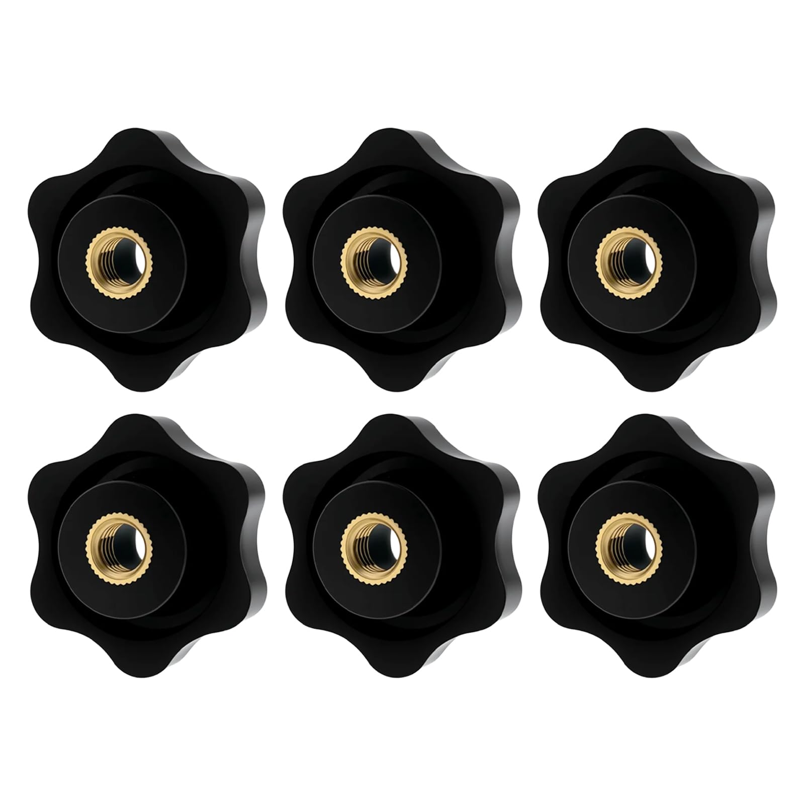 6 pezzi dadi a stella M6, perno filettato con manopola, dadi di serraggio a stella, diametro esterno 32 mm, nero, per mobili, elettrodomestici, strumenti