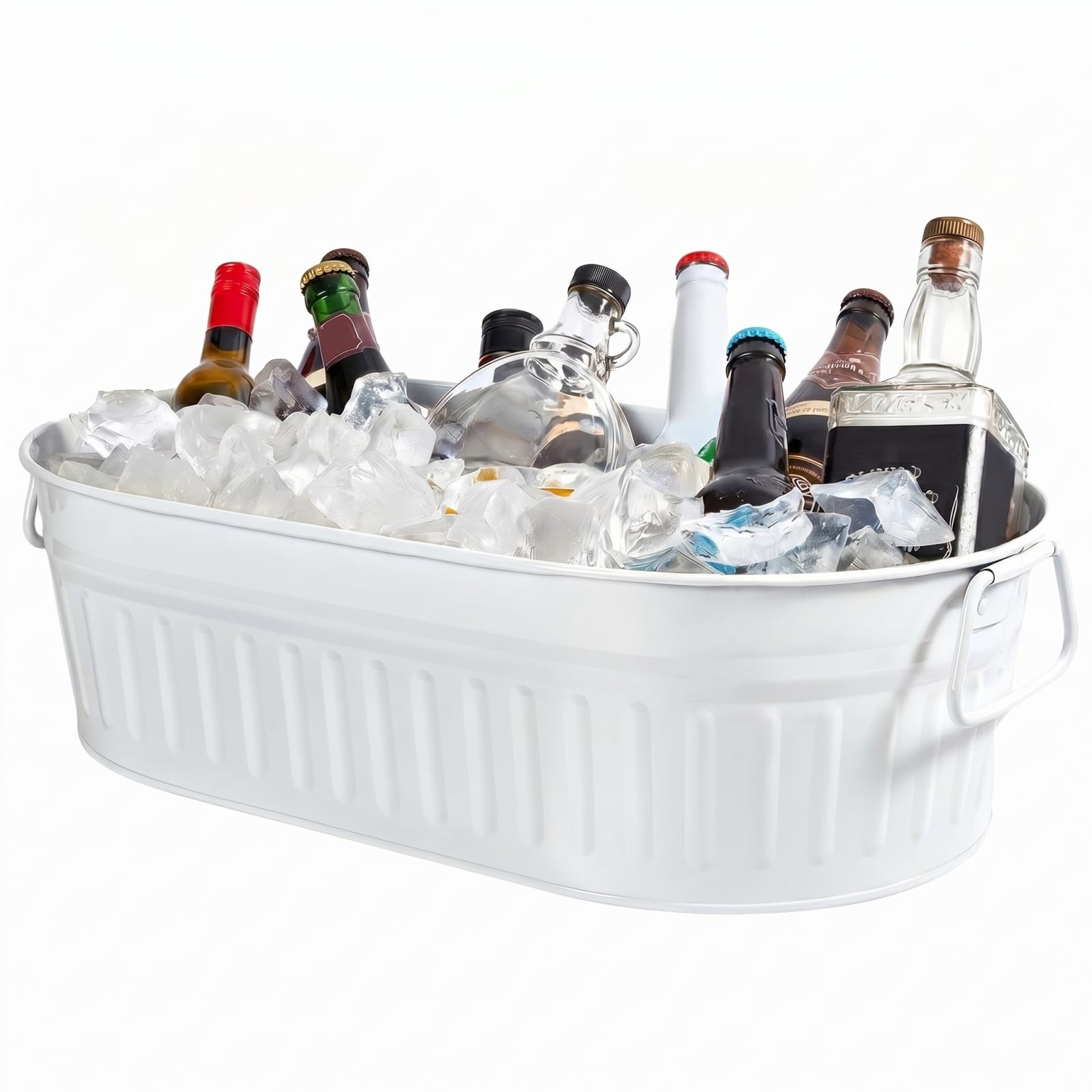 lallisa 1 pcs 5.3 gallons galvanized beverage tub galvanized bucket metal ice and drink bucket with handles tub for parties farmhouse home pool bar (white)
