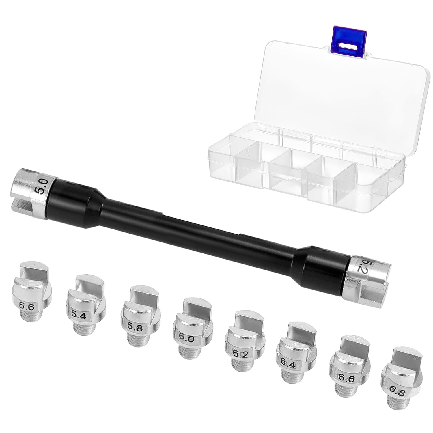 QWORK Motorcycle Spoke Wrench Set, 10 Interchangeable Sizes (5.0-6.8mm), Precision Aluminum-Iron Dirt Bike Wheel Spoke Wrench, Ideal for Most