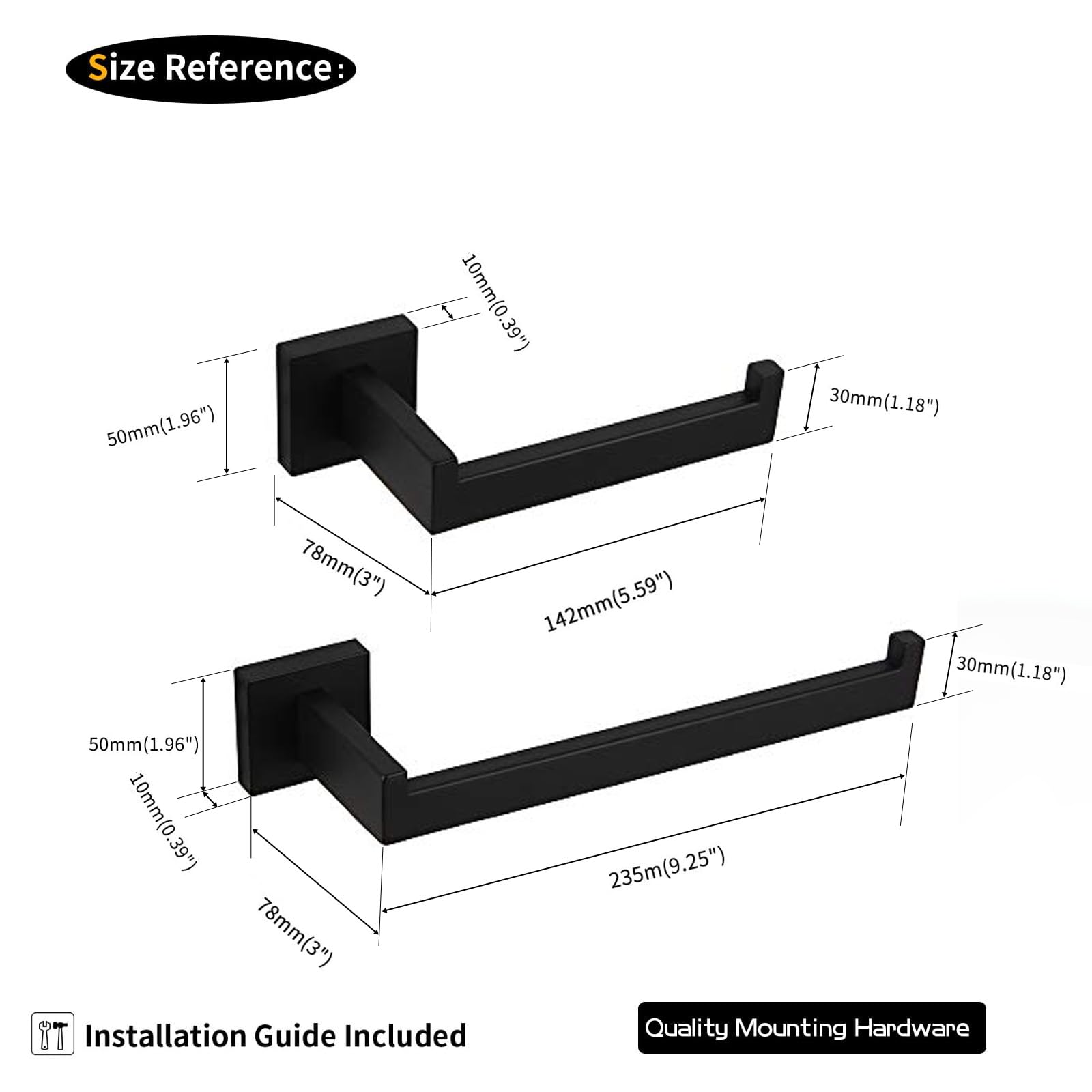 GERZWY FG1656-2BK - Juego de Accesorios de baño de Acero Inoxidable SUS304, Color Negro Mate, Juego de 2 Piezas (Soporte para Papel higiénico, Anillo de Toalla), Estilo contemporáneo