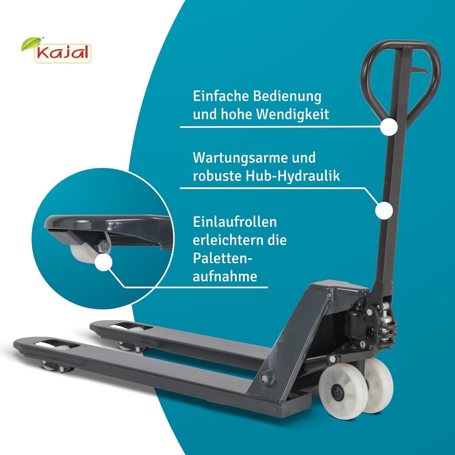 Kajal Sistema idraulico 3000 kg – transpallet ad alte prestazioni, sollevamento manuale con pedale a leva, pompa rinforzata, forcella 1150 – 1220 mm
