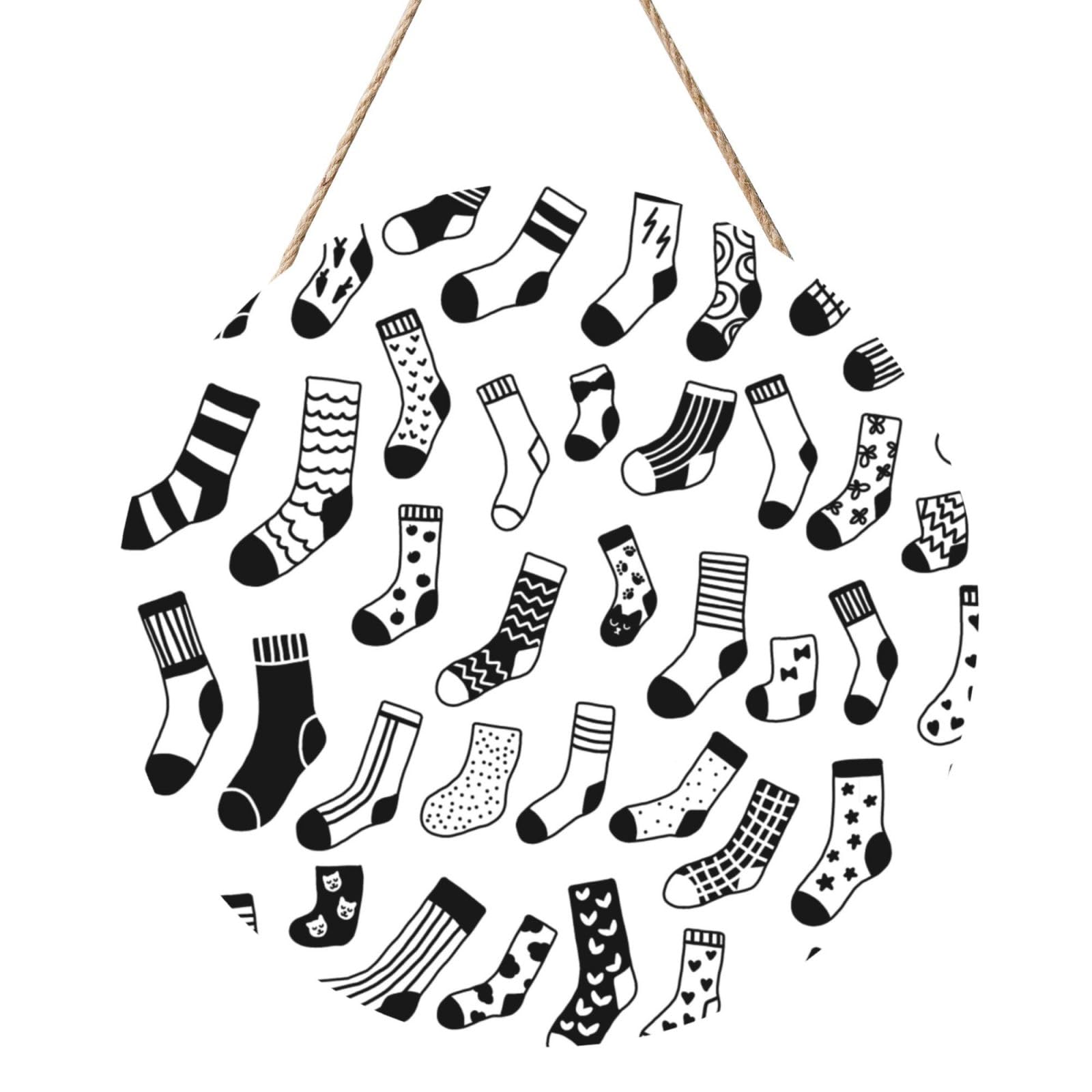 InOmak Socks Pattern, Round Wood Panel Painting 12 in, Wall Hanging Painting For Home