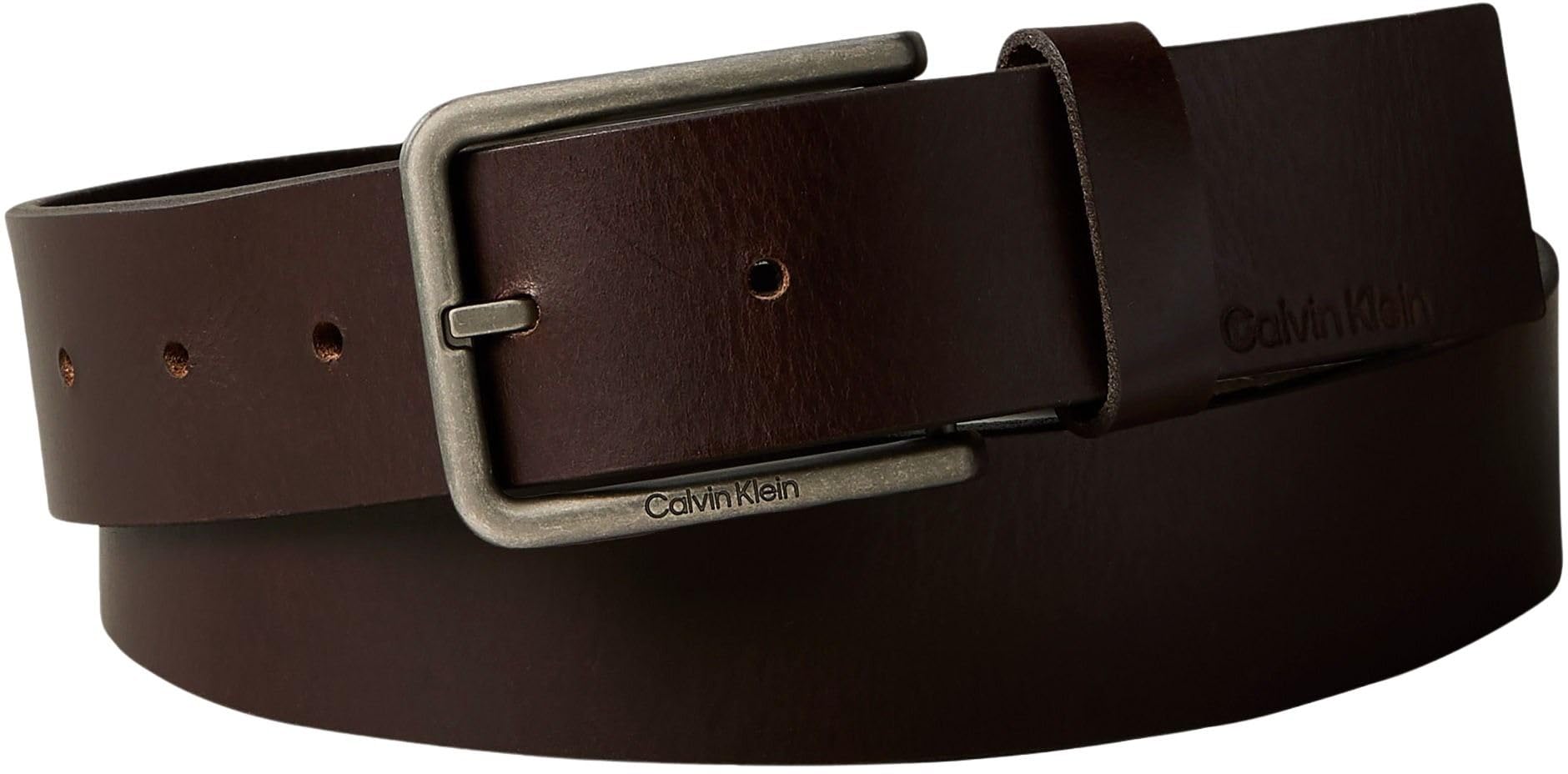 Calvin Klein Men’s Warmth Square Buckle 3.5 cm Smooth Belt, Brown (Ck Dark Brown/Antique Silver), 43.3 inches