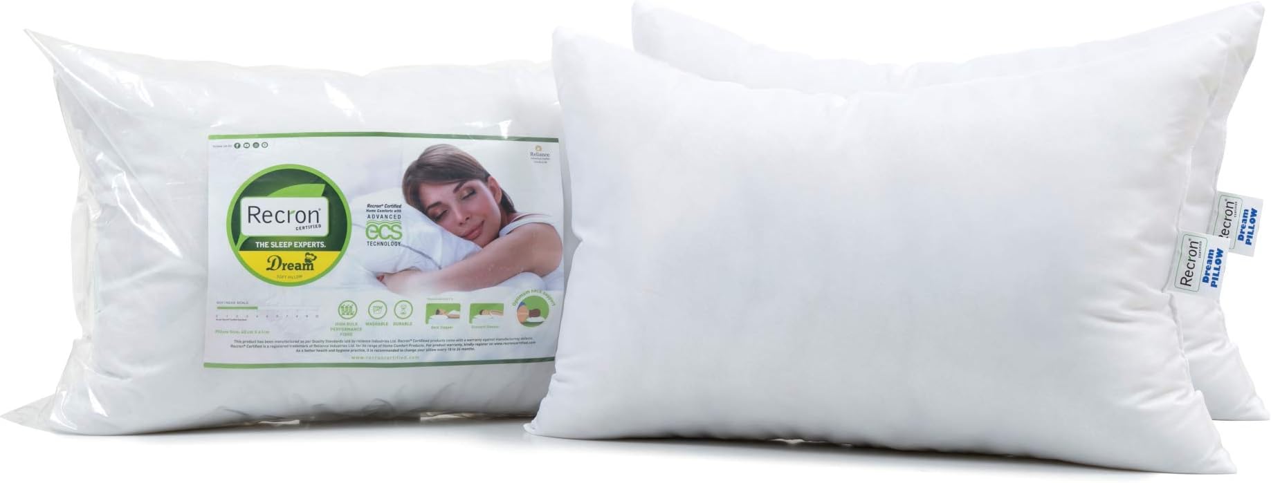 recron Fiber Dream Pillow - 40 x 60 cm, White, 2 Piece