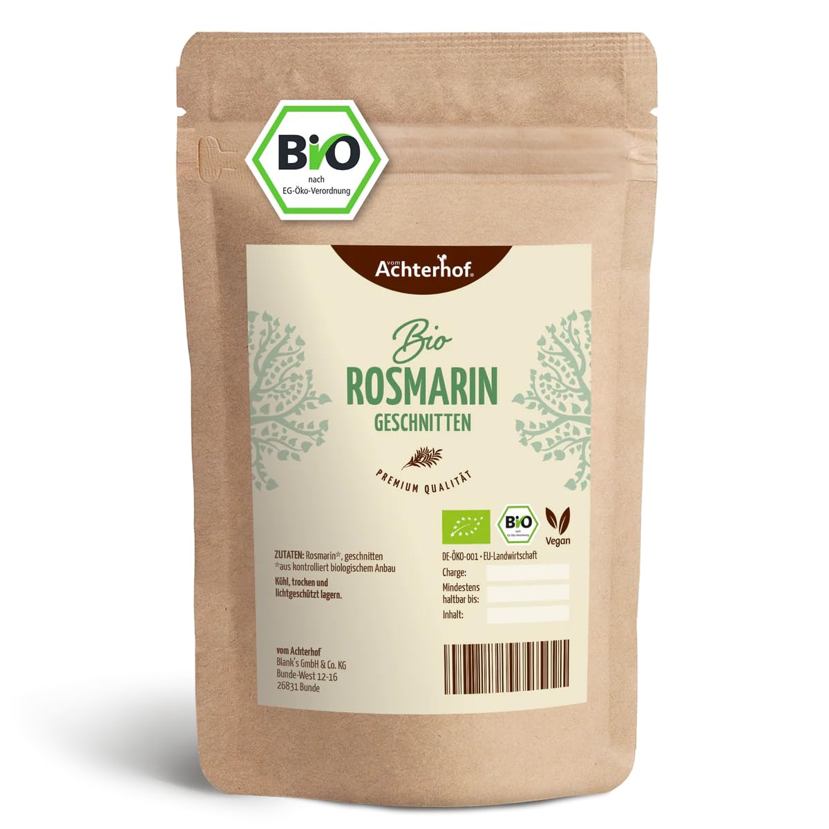 Bio-Rosmarin getrocknet geschnitten (100g) Rosmarin-Tee vom-Achterhof Bio-Gewürze Rosemary Cut Organic