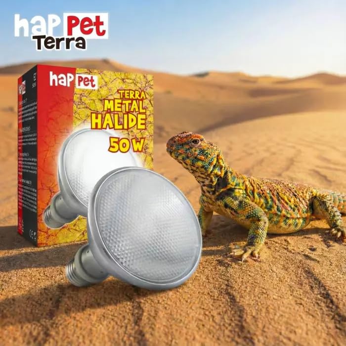 Happet Terra Metal Halide 50W 3in1 UVB UVA Wärmelampe 6000K für Terrarien, Tageslichtspektrum mit Infrarot PAR30 E27 für Reptilien, Terrarienbeleuchtung Heizlampe für Tagaktive Reptilien & Echsen
