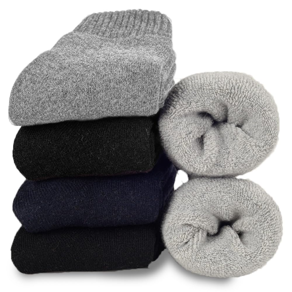 Josnown 5 Pairs Wool Socks Mens, Thick Warm Winter Thermal Hiking Socks, Soft Cozy Boot Socks