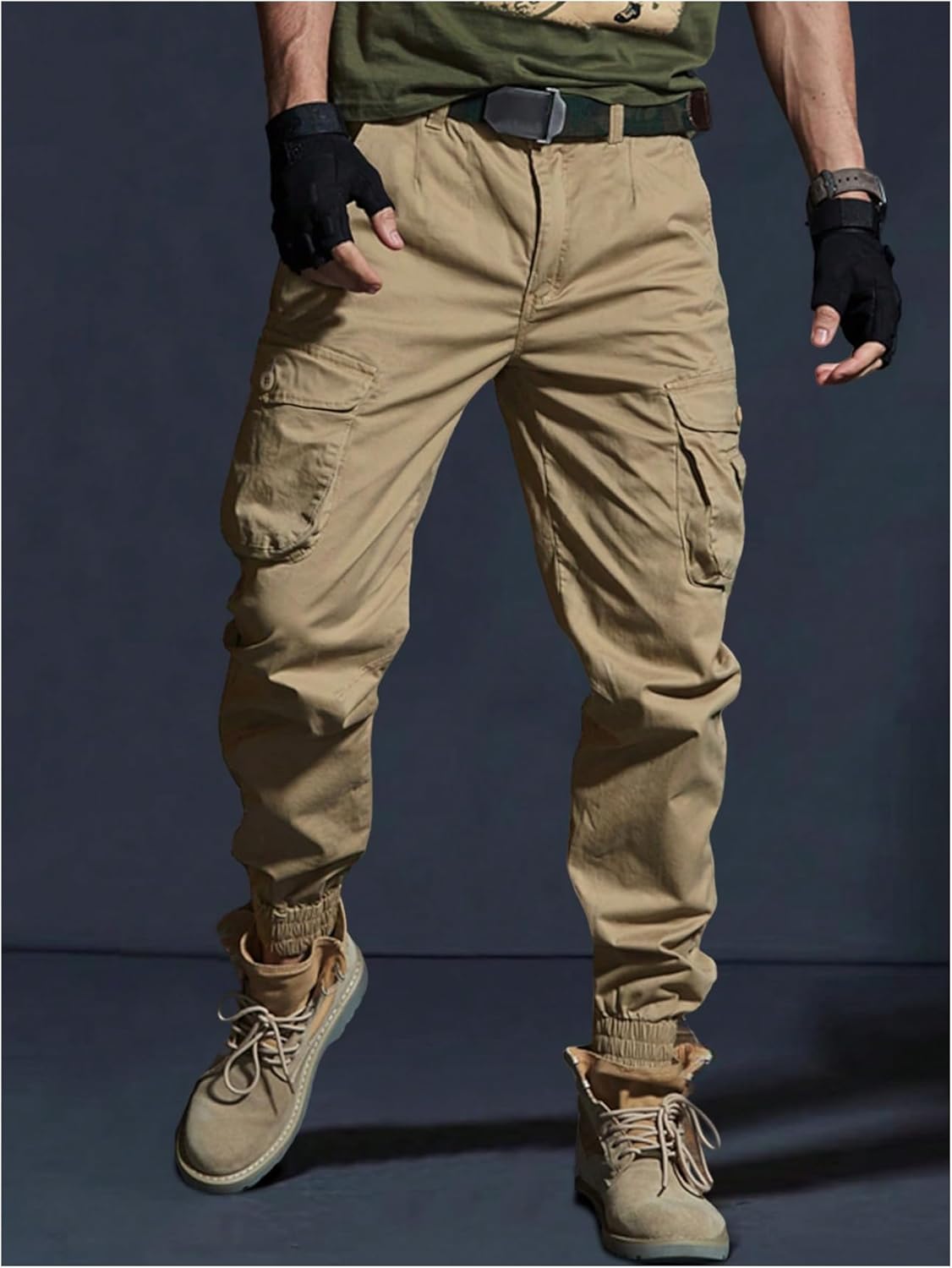 OYOANGLE Men's Jogger Cargo Pants Flap Pocket Tactical Work Outdoor Hiking Lightweight Pants - Image 3