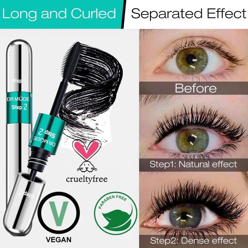 4. Bild von Mascara Wasserfest Schwarz – DRMODE Mas cara Cream Wimperntusche mit Silk Fiber, False Lash Look in one Wasserfest Langanhaltende Wimperntusche Schwarz