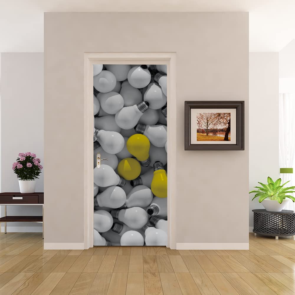 Poster de porte 3D ampoules 73x205 cm pour décoration de chambre