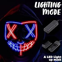 Vista 11 de JOYIN Máscara de Halloween con luz LED y guantes para disfraz de cosplay de Halloween (rojo), 3 modos de máscara que brilla en la oscuridad