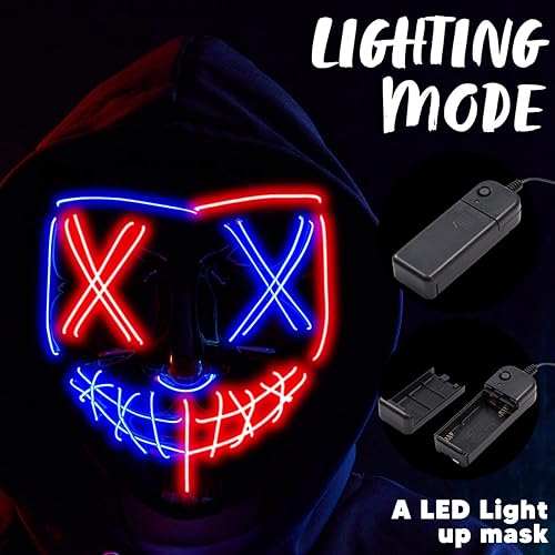 Miniatura 11 de JOYIN Máscara de Halloween con luz LED y guantes para disfraz de cosplay de Halloween (rojo), 3 modos de máscara que brilla en la oscuridad