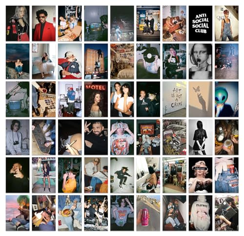 Image of Pack of 54 Grunge Wall Collage Kit Posters - 4 x 6 Inches Wall Decor Poster - Wall Art For Bedroom, Living room, Office - 1 Tissue Tape