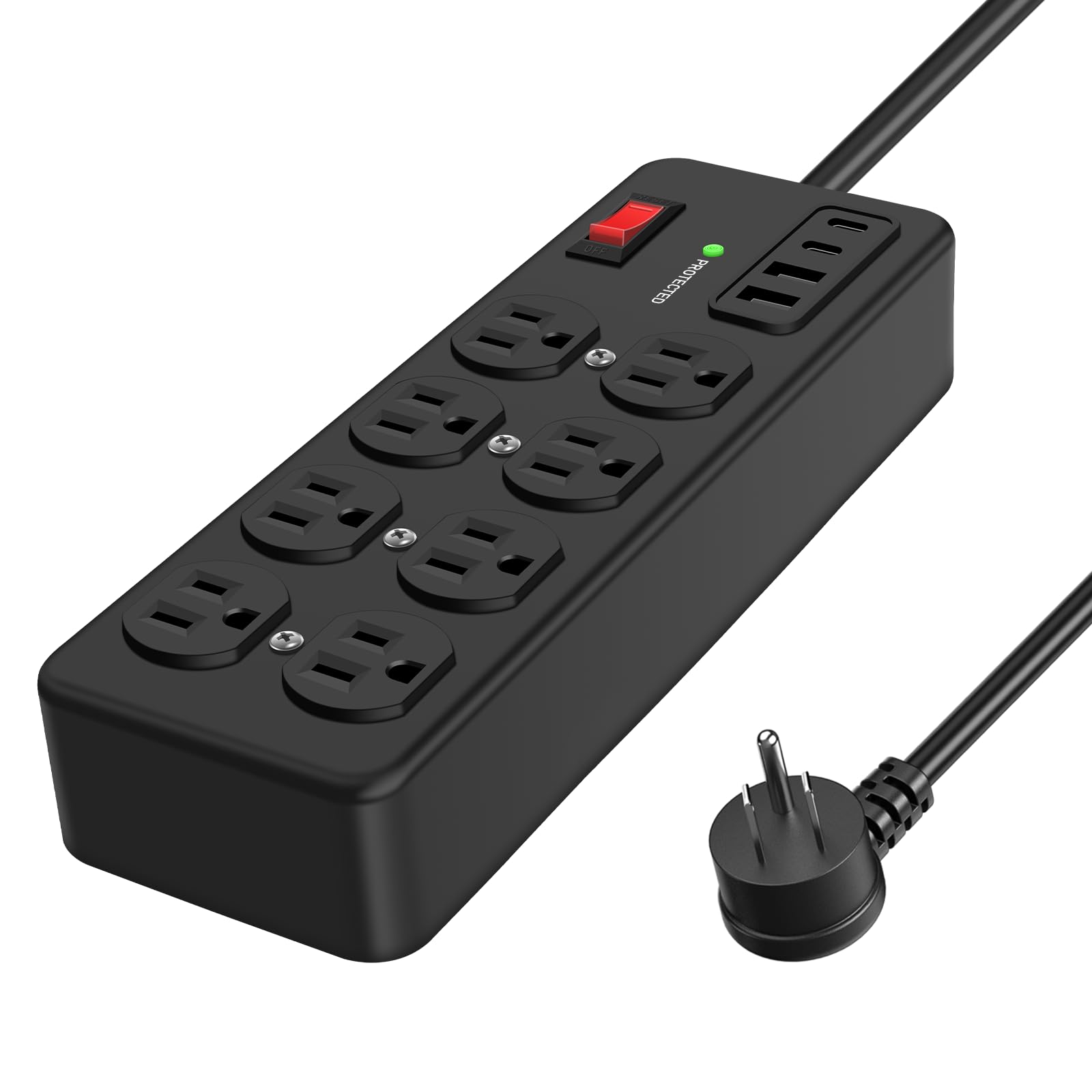 Metal Power Strip - 8 Outlet Heavy Duty Surge Protector with 20W USB Ports 15A 1200 Joules 6FT Cord for Home Office Kitchen Garage Industrial Workshop