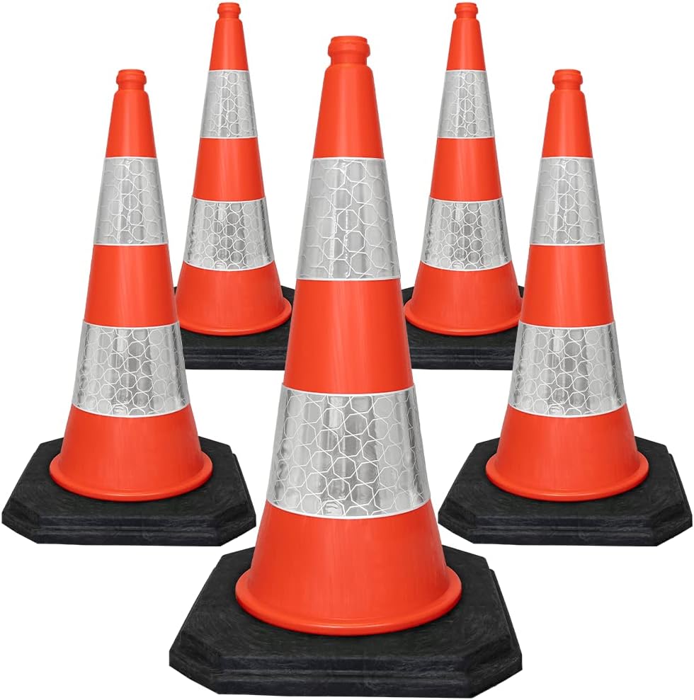 Street Solutions - 5 x 750mm Tall Traffic Cones Reflective Sleeve For Indoor And Outdoor Usage, Self Weighted Cones Are Manufactured In The UK