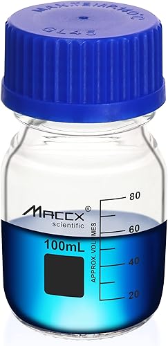 Miniatura 2 de Botellas redondas de vidrio de 3.4 onzas (3.4 fl oz), botella de vidrio de borosilicato resistente con tapa de rosca GL45, paquete de 12,