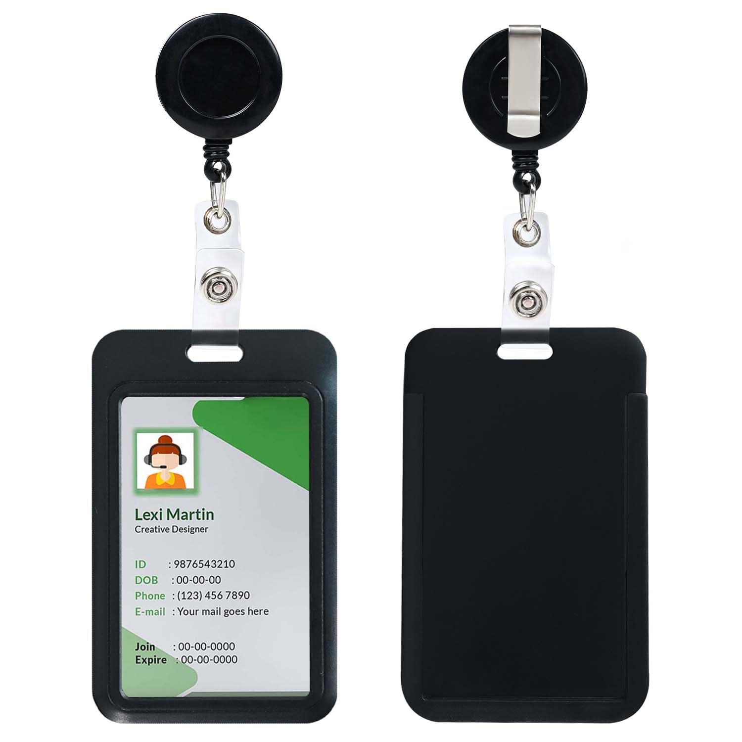 Badge Holder with Retractable Round Reel Clips for ID Card Name Key Chain Office Worker Doctor Nurse Teacher Student Women Men — image 1