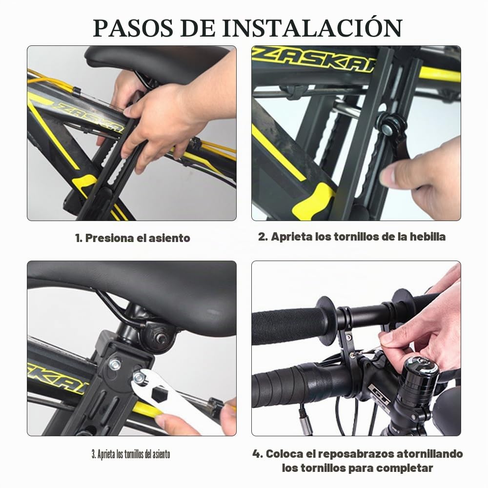 Mineup Asiento Bicicleta Niño Delantera, Asiento Infantil de Ciclismo Ajustable con Manillar, Silla Bicicleta niño para Niños Delantero para Adultos para Niños de 2 a 6 Años, hasta 48 Libras