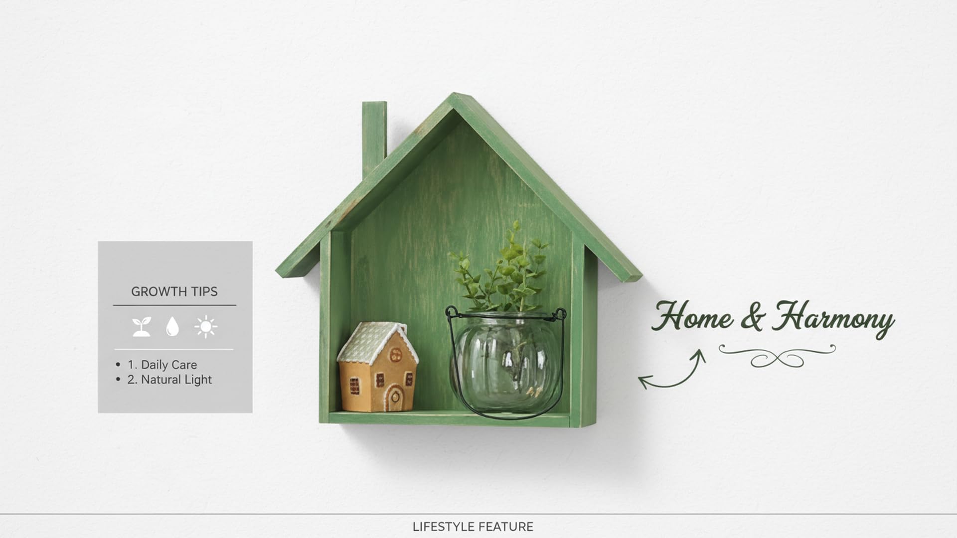 khusubhdecor MDF Floating Shelves for Wall | Pine Wood | Rustic | Solid | Small Hut Shaped Wall Mounted Shelves | Unique for Wall Decor | Ideal for Bedroom, Living Room, Kitchen | 7"x3"x9" | Green