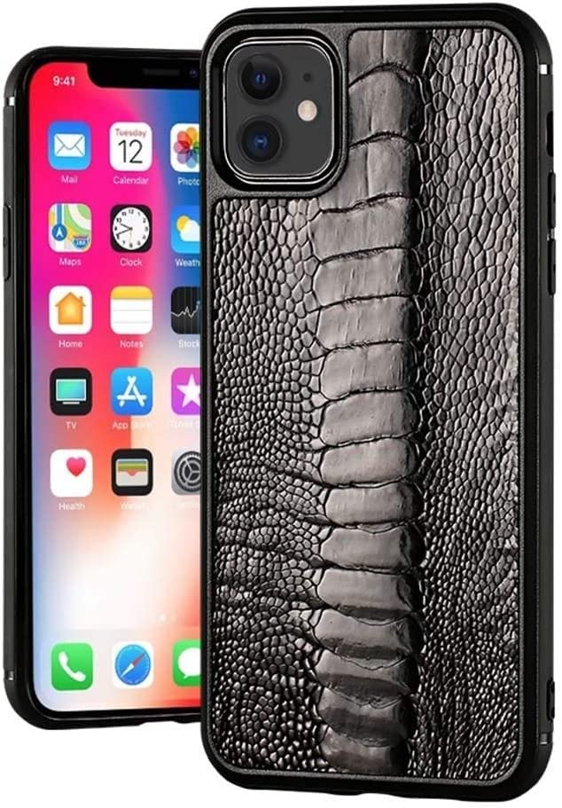 Étui de téléphone en cuir d'autruche pour iPhone 11, 11 Pro et 11 Pro Max Svart