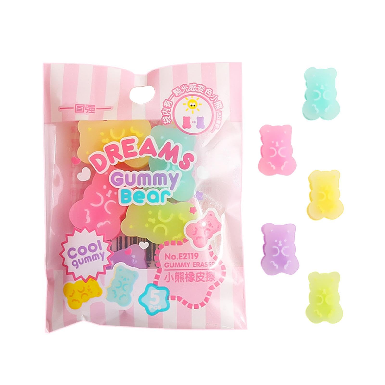 5 Cute Erasers for Kids - Colorful Gummy Bear Cabochons | Cartoon Bear Pencil Erasers | Erasers Animals | Interactive Eraser Pets | Stationery Supplies or Students, Children and School Reward