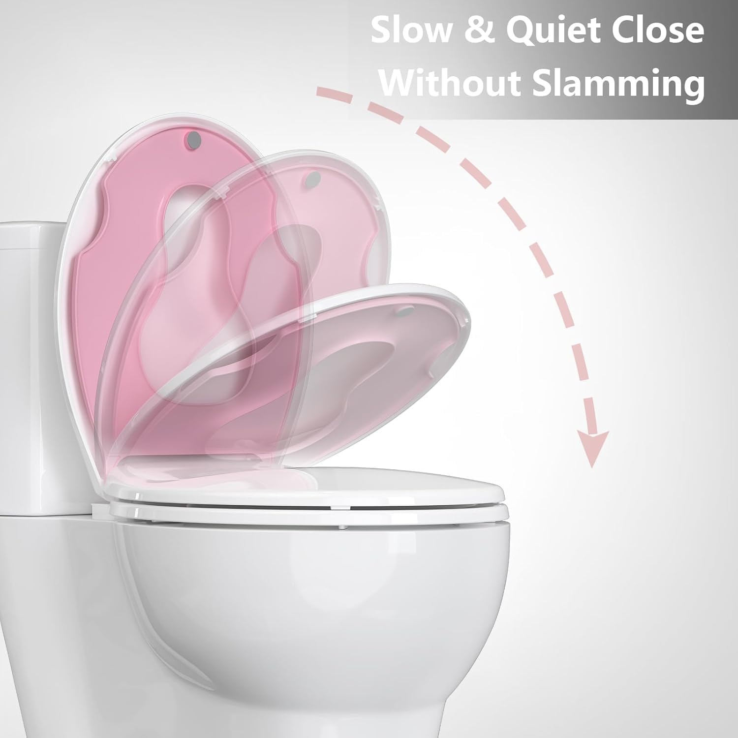 17" Round Toilet Seat With Built-In Toddler Seat - Easy Potty Training, Slow Close Feature, Easy Install & Clean, Perfect for Adults & Kids(White and Pink)