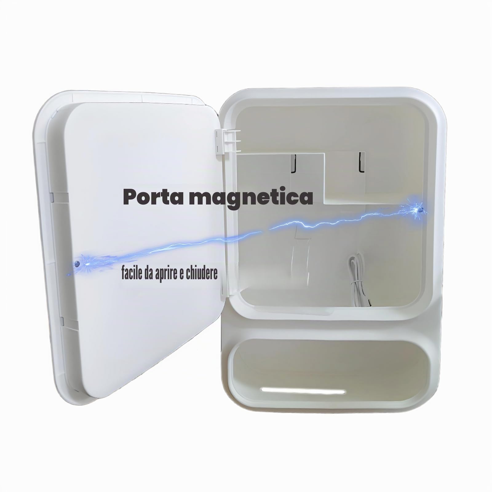 Armadietto da bagno con specchio, montaggio a parete, salvaspazio, in plastica, con fessura per fazzoletti e porta magnetica, per trucchi, articoli da toeletta