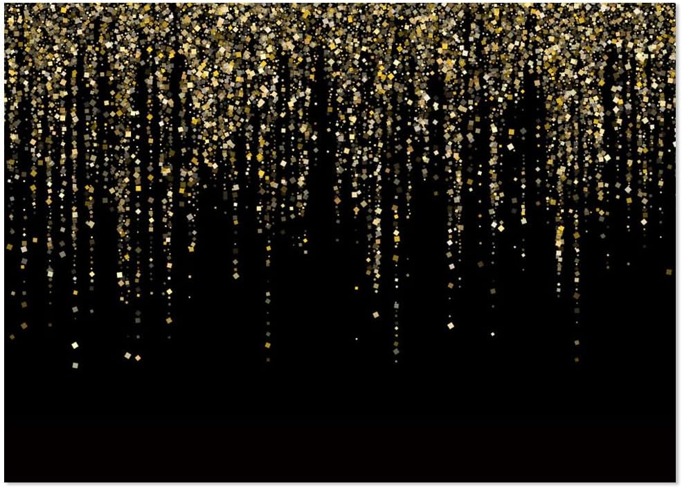 8x8FT Black and Gold Glitter Bokeh Sequin Backdrop Elegant Golden Party Decoration for Birthday Wedding Anniversary Prom Baby Shower Newborn Photographic Studio Photo Backgrounds