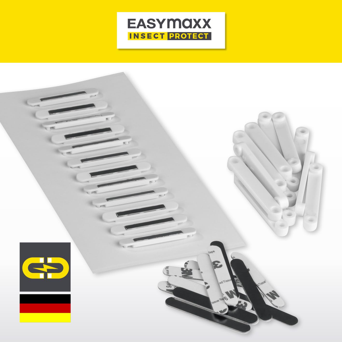 EASYmaxx Insect Protect magnesy do przyklejania do moskitiery | samoprzylepne płytki magnetyczne | 12 magnesów samoprzylepnych do moskitiery okiennej | moskitiera magnetyczna