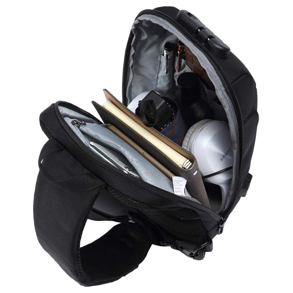 Oxford - Mochila cruzada en el pecho para hombres y mujeres, para viajes, deportes al aire libre, táctica, caminar, senderismo, escalada, antirrobo, con cerradura, color negro 7