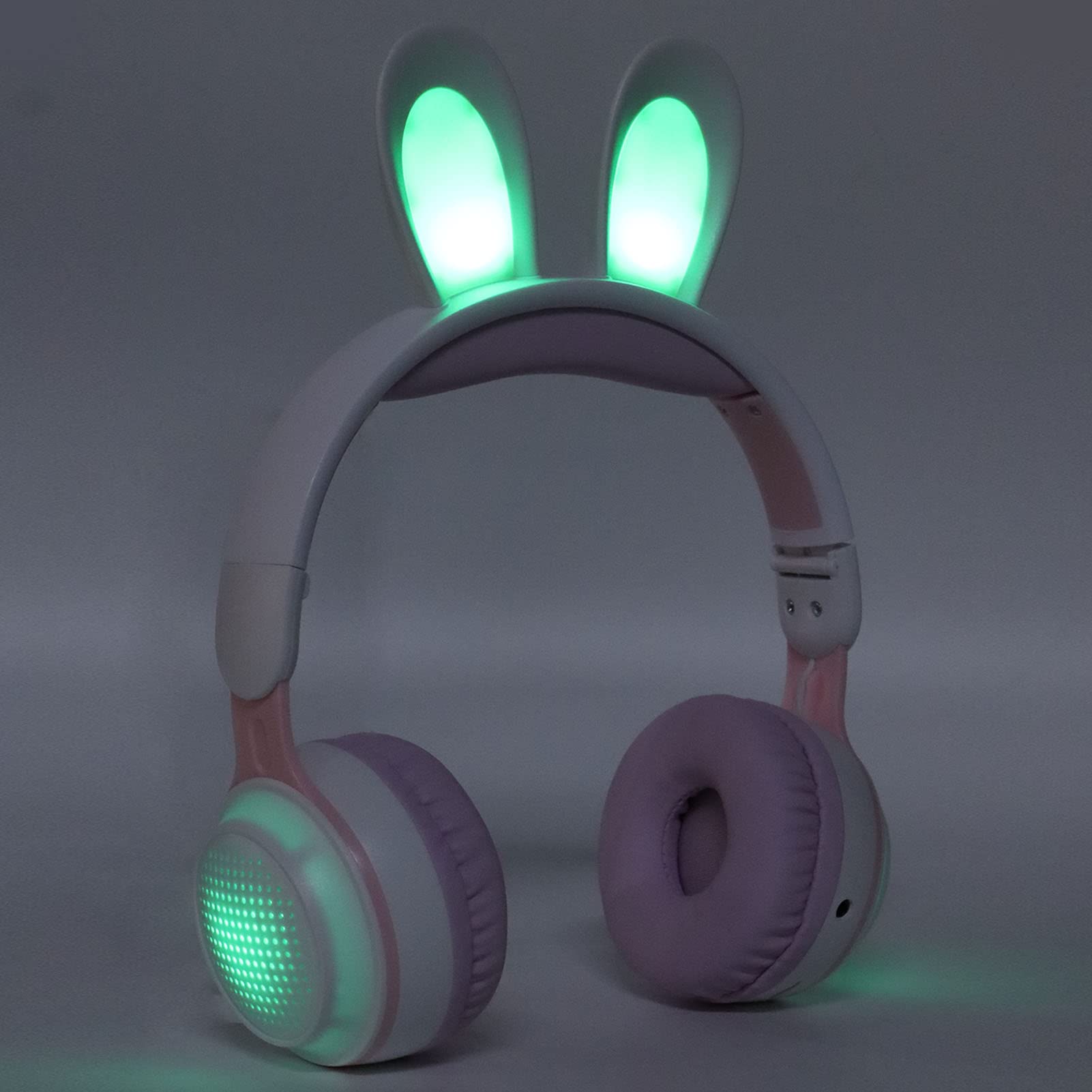 Yunseity Auriculares para Niños, Auriculares Bluetooth 5.0 con Oreja de Conejo, Auriculares Inalámbricos Plegables con Luz LED sobre la Oreja, Soporte TF/AUX, Regalos para Niños, Niños(Polvo Blanco)