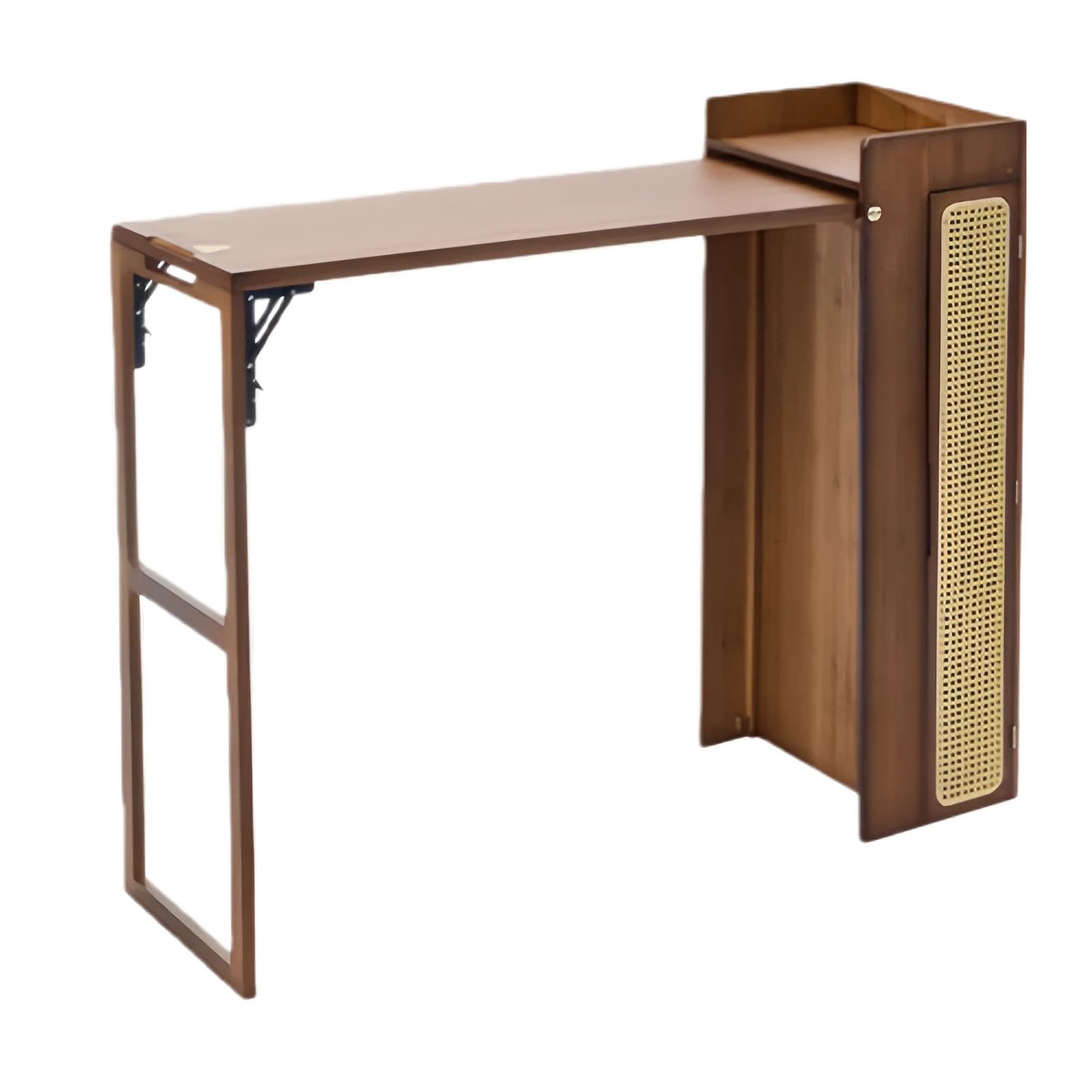 Table pliante rabattable en bois marron et résine tressée pour cuisine et bar