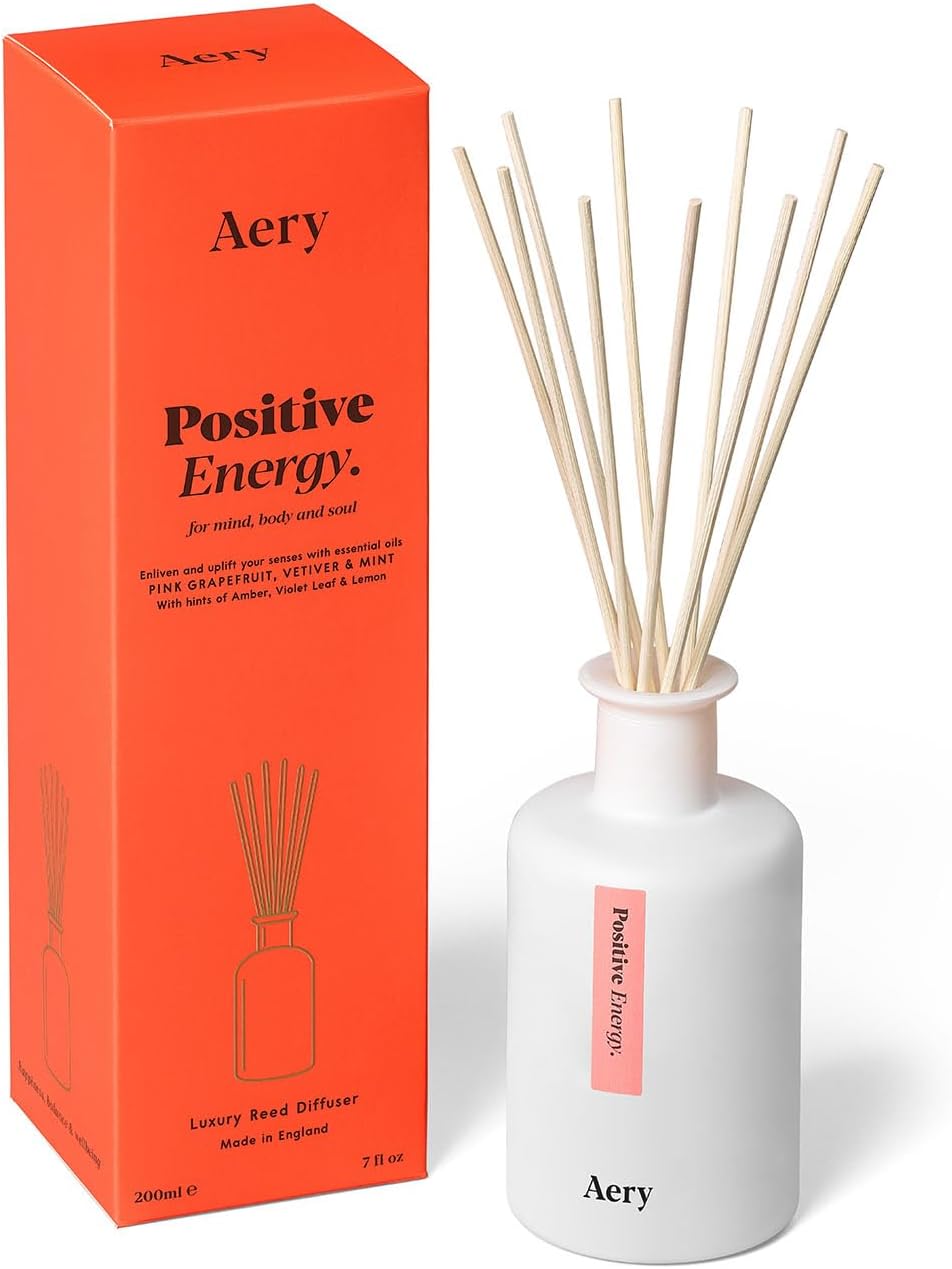 Aromatherapy Positive Energy Reed Diffuser with Natural Reeds & Essential Oils - Lasts Up to 4 Months - Vegan & Cruelty-free