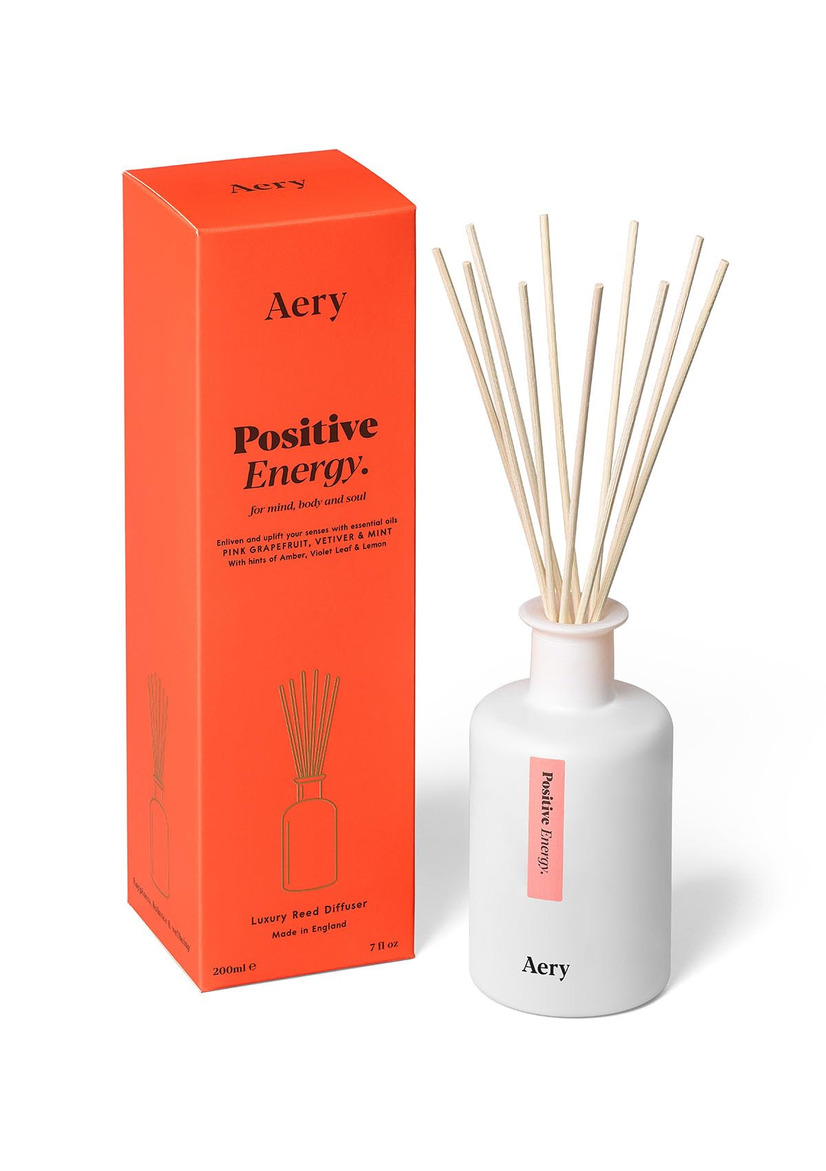 Aromatherapy Positive Energy Reed Diffuser with Natural Reeds & Essential Oils - Lasts Up to 4 Months - Vegan & Cruelty-free