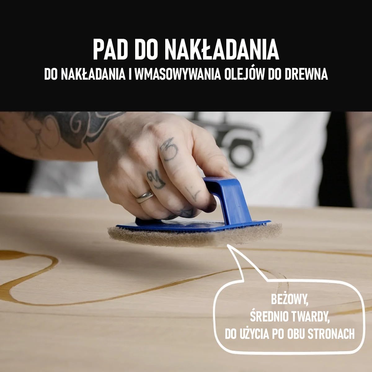 OLI-NATURA Padset z uchwytem ręcznym i 20 podkładkami - Kompletny zestaw do profesjonalnego nakładania oleju na drewno - Podkładki do masażu i polerowania