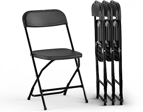 4 PACK White Foldable Plastic Chair | Folding & Stackable | 350 lbs Capacity Steel Frame Seats for Indoor Outdoor | Commercial Use Events Wedding
