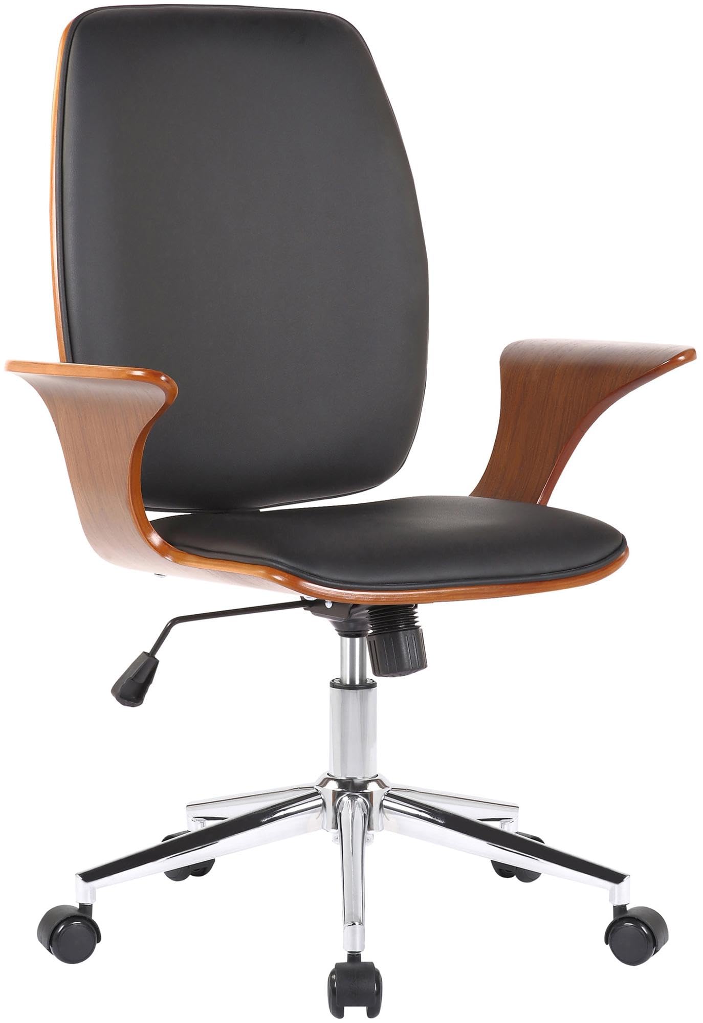 CLP Fauteuil de Bureau Burbank avec Coque en Bois I Chaise De Bureau en Tissu Ou Similicuir Dossier Assise Rembourrés I Pičtement Métal, Couleur:Noyer/Noir, Matériel:Similicuir