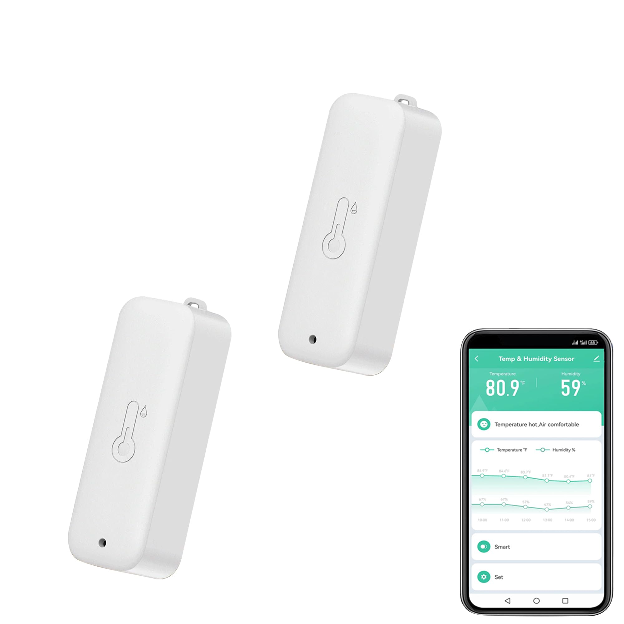 Smart Hygrometer Thermometer: wasserdichtes Feuchtigkeits und Temperatursensor mit App-Alarmbenachrichtigung, Selbstmagnetischer WiFi sensor für den Innen Außenbereich, kompatibel Alexa (2PC,White)