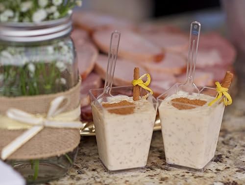 Miniatura 4 de Tosnail Paquete de 100 vasos cuadrados de plástico transparente de 5 onzas de alto con cucharas, vasos de fiesta a granel con 100 cucharas de