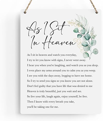 BELLOWDEER Decoración inspiradora con texto en inglés "As I Sit In Heaven", regalos cristianos, versículo bíblico, arte de pared, letrero colgante
