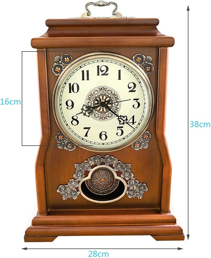 Desk Clock and Shelf Clock European Vintage Retro Mantel/Mantle Mute Silent Table Clock with Pendulum Movement (Color : Chestnut Color)
